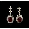 Image 1 : 19.53ctw Ruby and Diamond Dangle Earrings - 14KT Yellow Gold