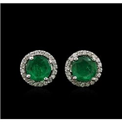 2.15ctw Emerald and Diamond Earrings - 14KT White Gold