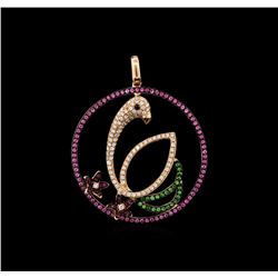 1.03ctw Ruby, Tsavorite, and Diamond Pendant - 18KT Rose Gold