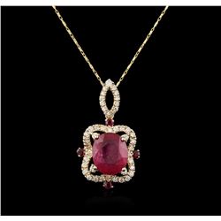 14KT Yellow Gold 7.91ctw Ruby and Diamond Pendant With Chain