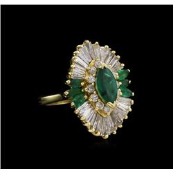 1.31ctw Emerald and Diamond Ring - 14KT Yellow Gold