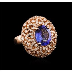 14KT Rose Gold 4.34ct Tanzanite and Diamond Ring