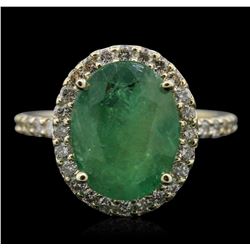 14KT Yellow Gold 3.01ct Emerald and Diamond Ring