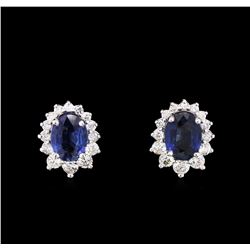 1.50ctw Blue Sapphire and Diamond Earrings - 14KT White Gold