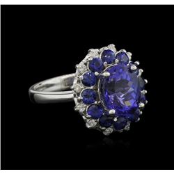 3.56ct Tanzanite, Sapphire and Diamond Ring - 14KT White Gold