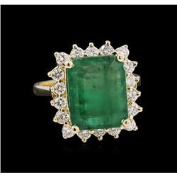 4.15ct Emerald and Diamond Ring - 14KT Yellow Gold