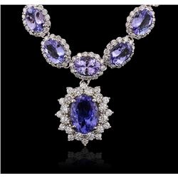 14KT White Gold 35.22ctw Tanzanite and Diamond Necklace