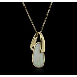 14KT Yellow Gold 2.31ct Opal and Diamond Pendant With Chain