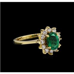 0.80ct Emerald and Diamond Ring - 18KT Yellow Gold