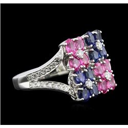 2.00ctw Multi Sapphire and Diamond Ring - 14KT White Gold