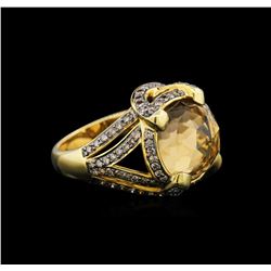 18KT Yellow Gold 7.48ct Citrine and Brown Diamond Ring