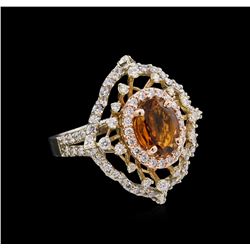 1.20ct Orange Tourmaline and Diamond Ring - 14KT Tri-Color Gold