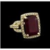 Image 1 : 12.48ct Ruby and Diamond Ring - 14KT Yellow Gold