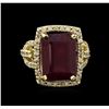 Image 2 : 12.48ct Ruby and Diamond Ring - 14KT Yellow Gold