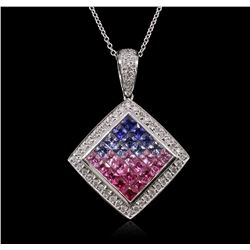 14KT White Gold 2.45ct Sapphire and Diamond Pendant With Chain