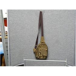 PURSE - USED - BROWN CLOTH PATTERNED - OVER THE SHOULDER STRAP - COUCH?