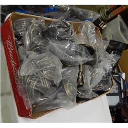 BOX OF NEW HARDWARE - CURTAIN ROD RINGS AND ENDS