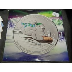 COIN - 2016 CDN COLORIZED $25 SILVER COIN - BEAVER AND BEAR ON TOBOGGAN MOTIF - 0.999 SILVER - UNCIR