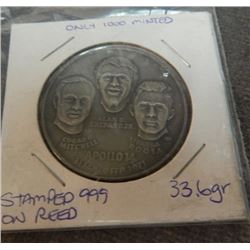 BULLION - 33.6 GRAM APOLLO 14 COMMEMORATIVE ROUND - 0.999 SILVER - ONLY 1000 MINTED -