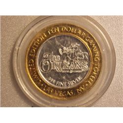 TOKEN - "THE ORLEANS CASINO" $10 GAMING TOKEN - 0.60 OZ OF 0.999 SILVER - BRASS TRIM - ENCAPSULATED