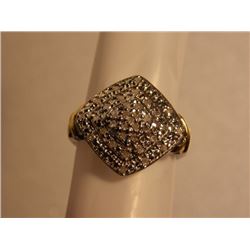 RING - 0.40 CTW DIAMONDS - CLASSIC DESIGN - STERLING SILVER SETTING WITH GOLD FINISH ASCENTS - WITH 