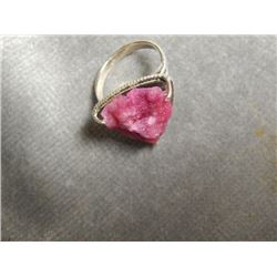 RING - HAND CRAFTED CUSTOM DESIGNED SOLITAIRE - PINK DRUZY SET IN STERLING SILVER - RETAIL~$275