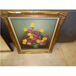 GUILDED FRAMED OIL ON CANVASS - FLOWERS - REALLY GOOD CONDITION