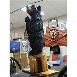 UNIQUE CHAIN SAW CARVING - BEAR ON LOG - 30"
