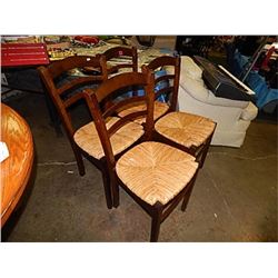 VINTAGE WOOD DINING CHAIRS- RUSH SEATS - 4 TOTAL