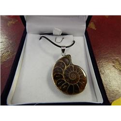 NECKLACE - GENUINE AMMONITE FOSSIL SET WITH STERLING SILVER & ROPE STRAP  - RETAIL APPROX. $79.00