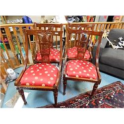 WOOD CHAIR - WITH WIDE CHINEESE SILK UPHOLSTERED SEAT - 4 X BID