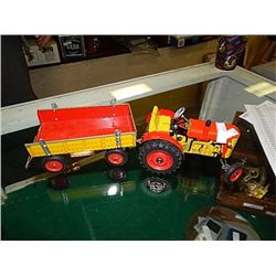 TIN TRACTOR AND WAGON - 13" TOTAL LENGTH