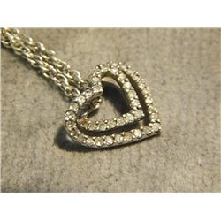 NECKLACE - 24" STERLING SILVER ROPE CHAIN  - " MJI 925  ITALY" ON CLASP - DOUBLE HEART WITH 42 DIAMO
