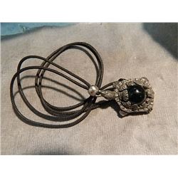 NECKLACE - PEWTER TURTLE - WITH GLASS GLO-BALL CENTER - ON ROPE