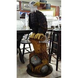 UNIQUE CHAIN SAW CARVING - LARGE - BALD EAGLE ON STONE AND LOG PERCH - 53" X 20"