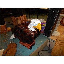 UNIQUE CHAIN SAW CARVING - MEDIUM - BALD EAGLE - PERCHED - 16" H X 22" L X 10" W