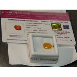 FACET CUT SAPPHIRE -  4.12CT OVAL CUT YELLOW SAPPHIRE - SEALED & CERFIFICATE OF AUTHENTICITY INCLUDE