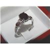 Image 1 : RING - 2.10 CT OVAL GARNET RING SET WITH 4 DIAMONDS - VS CLARITY STERLING SILVER SETTING - HEART DES