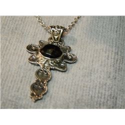 NECKLACE - NEW - 3CT FACETED SMOKEY TOPAZ IN STERLING SETTING - UNIQUE CUSTOM CROSS DESIGN - RETAIL 