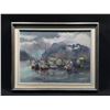 Image 1 : UNSIGNED AND UNTITLED FRAMED ORIGINAL, 'BOATS IN HARBOUR', OIL ON CANVAS, 23'' X 17''
