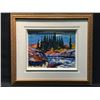 Image 1 : YGARTUVA, 1985, UNTITLED FRAMED ORIGINAL, 'RIVER AND TREES', OIL ON BOARD, 14'' X 11''