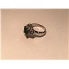 Image 2 : LADIES PLATINUM  DRESS RING SET WITH ONE 1.24CT BLUISH-GREEN EMERALD SURROUNDED BY