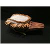 Image 2 : BRAD BAZILLE, 'EAGLE MASK' HAND CARVED CEDAR WITH ABALONE EYES, CEDAR STRIPS AND WHITE FABRIC HEAD,
