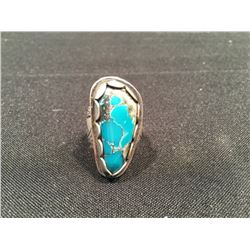 COREY LAROCQUE, 'SPLIT RAVEN' HAIDA DESIGN RING WITH MORENCI TURQUOISE CUSTOM CUT BEZEL, WITH SPLIT