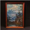 Image 1 : UNSIGNED, UNTITLED FRAMED ORIGINAL, 'COWBOY ON LAKE WITH MOUNTAIN RANGE', PASTEL ON MASONITE , 20''