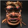Image 2 : BRAD BAZILLE,'CHIEF', HAND CARVED CEDAR MASK WITH CEDAR STRIP ACCENTS, 13'' H X 10'' W