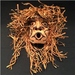 BRAD BAZILLE, 'WILD WOMAN' MASK WTH CEDAR STRIP ACCENTS, 16'' H X 17'' W