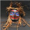 Image 1 : MELANIE CLOUTIER, 'HAWKMAN' HAND CARVED CEDAR MASK WITH CEDAR STRIP ACCENTS, KIL WAT NATION,