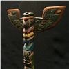 Image 2 : HAND CARVED AND PAINTED, 6 FIGURE TOTEM POLE OF THUNDERBIRD, SALMON, BEAR, MAN, WOLF AND WARRIOR,