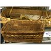 Image 1 : COAST SALISH BABY BASSINET AND RECTANGULAR BASKET, MADE FROM WOVEN CEDAR WITH LEATHER STRAPS,